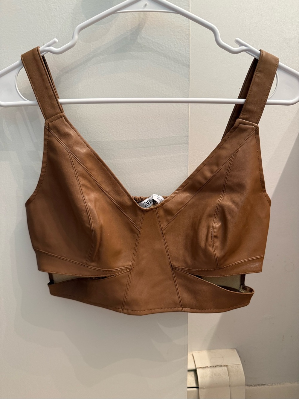 Zara Faux Leather Cut Out Crop Top